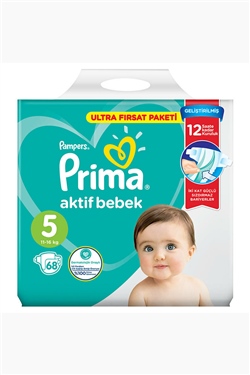 Prima Bebek Bezi Aktif Bebek 5 Beden 68 Adet Junior Ultra Fırsat Paketi